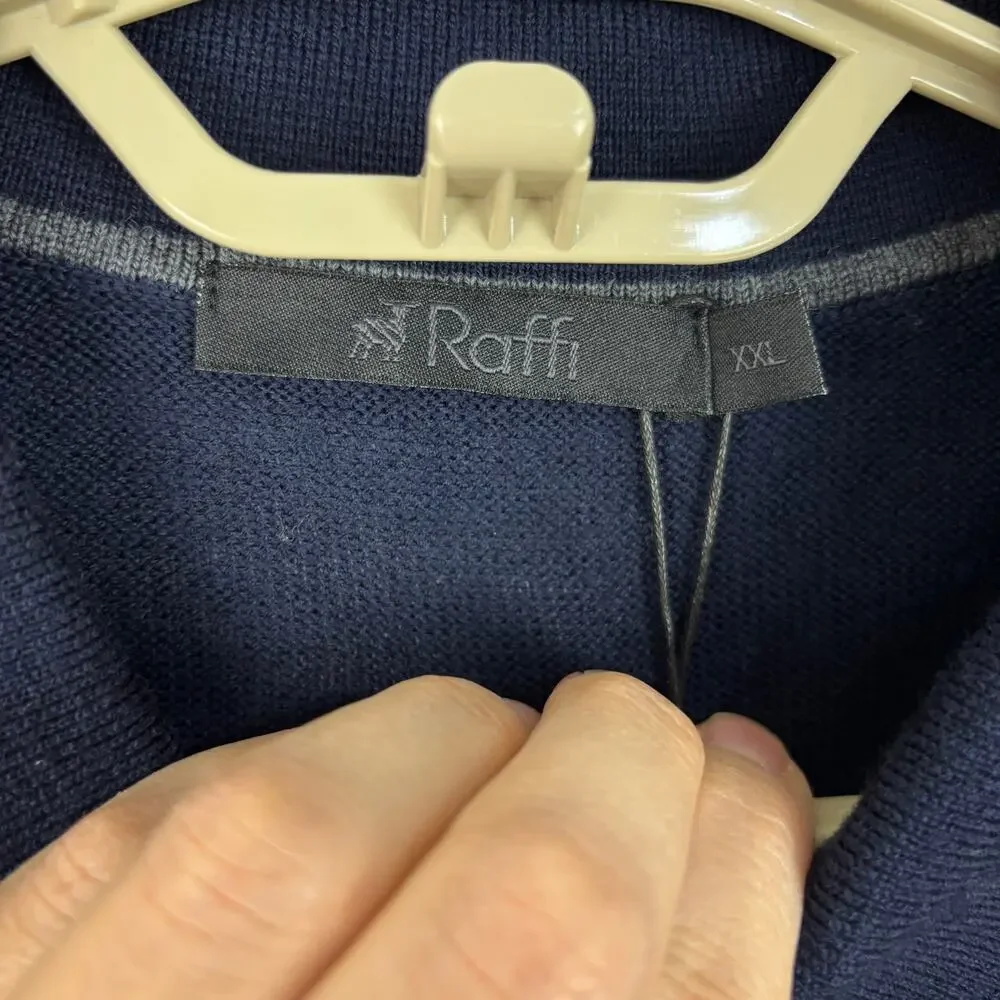 Raffi NEW Navy Blue Merino Wool Long Sleeve Polo Sweater XXL 2XL